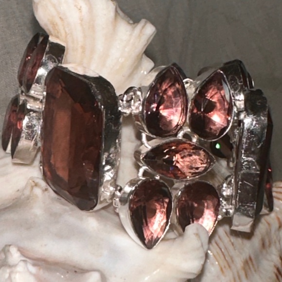 Exquisite Smokey Amethyst multi-gem cluster statement cuff Bracelet - Picture 6 of 12